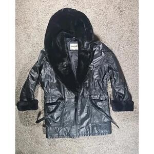 donna pelle black leather Hooded Belted jacket